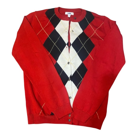 Tabi Merino Wool Retro Preppy Argyle coat of arms button up cardigan. Sz S - Picture 8 of 16